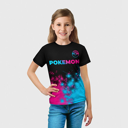 Детская футболка Pokemon - neon gradient: символ сверху / 3D-принт – фото 5