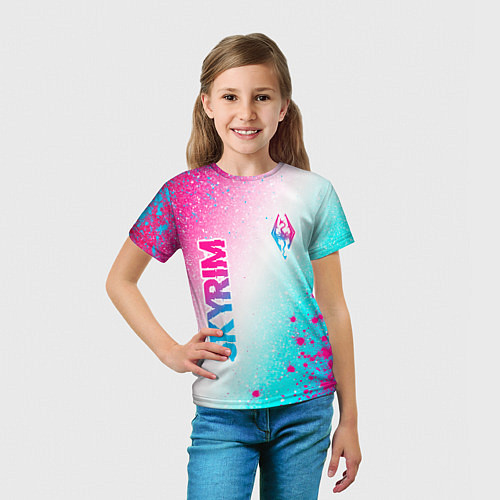 Детская футболка Skyrim neon gradient style: надпись, символ / 3D-принт – фото 5