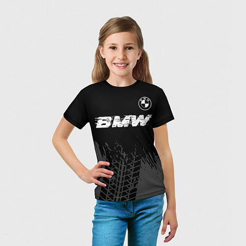 Детская футболка BMW speed на темном фоне со следами шин: символ св / 3D-принт – фото 5