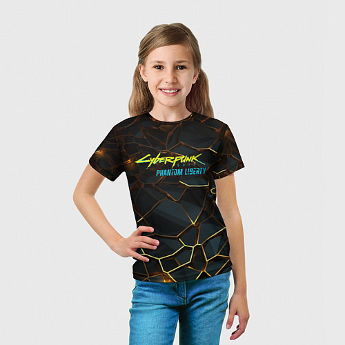 Детская футболка Cyberpunk 2077 phantom liberty gold abstract / 3D-принт – фото 5