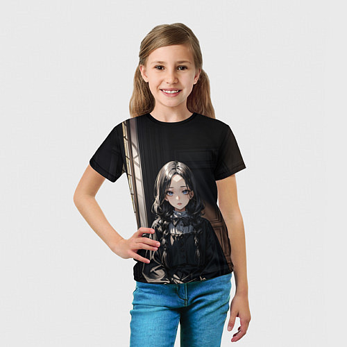Детская футболка Готическая девушка в темной комнате / 3D-принт – фото 5