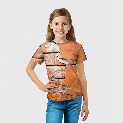 Детская футболка Кирпичная стена под штукатуркой / 3D-принт – фото 5