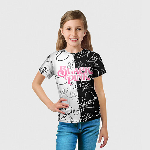 Детская футболка Blackpink - чб автографы / 3D-принт – фото 5