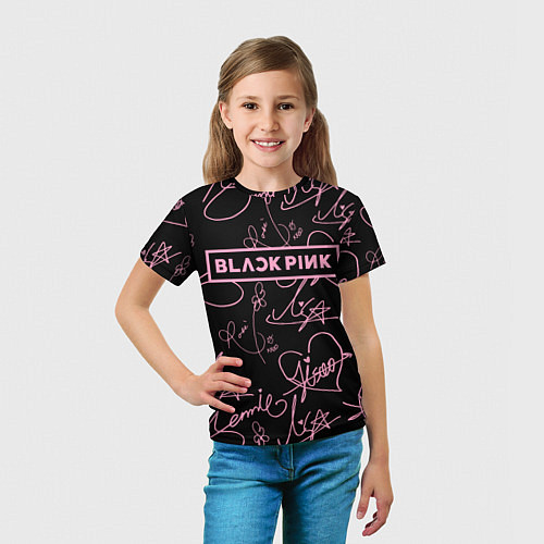 Детская футболка Блэкпинк - розовые автографы / 3D-принт – фото 5