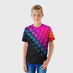 Футболка детская Цветной шестиугольник, цвет: 3D-принт — фото 2
