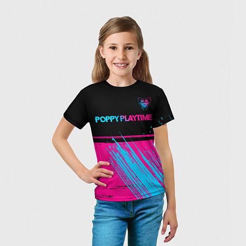 Детская футболка Poppy Playtime - neon gradient: символ сверху / 3D-принт – фото 5