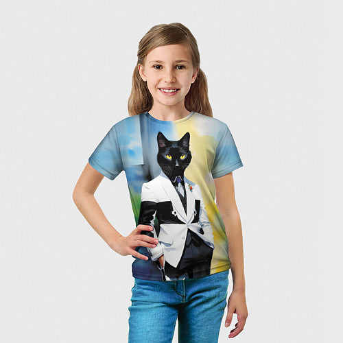 Детская футболка Cat fashionista - neural network - pop art / 3D-принт – фото 5