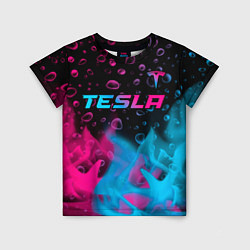 Футболка детская Tesla - neon gradient: символ сверху, цвет: 3D-принт