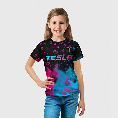 Детская футболка Tesla - neon gradient: символ сверху / 3D-принт – фото 5