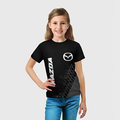 Детская футболка Mazda speed на темном фоне со следами шин: надпись / 3D-принт – фото 5