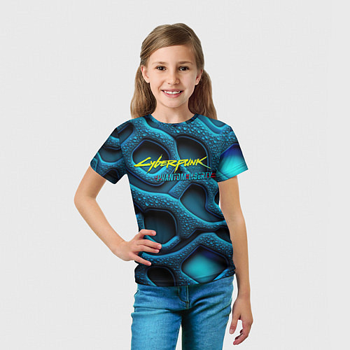 Детская футболка Cyberpunk 2077 phantom liberty blue abstract / 3D-принт – фото 5