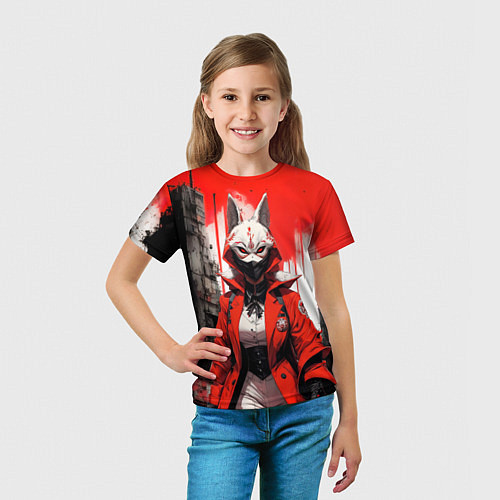 Детская футболка Девушка в маске кицунэ / 3D-принт – фото 5