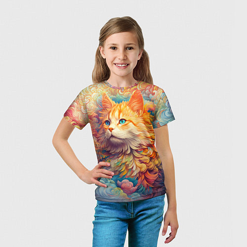 Детская футболка Рыжий кот в цветных облаках / 3D-принт – фото 5