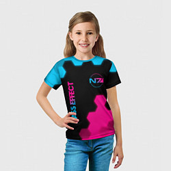 Футболка детская Mass Effect - neon gradient: надпись, символ, цвет: 3D-принт — фото 2
