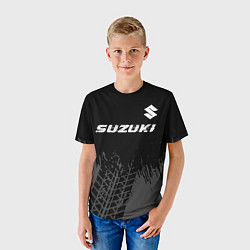 Футболка детская Suzuki speed на темном фоне со следами шин: символ, цвет: 3D-принт — фото 2