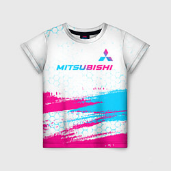 Футболка детская Mitsubishi neon gradient style: символ сверху, цвет: 3D-принт