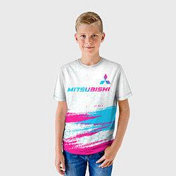 Футболка детская Mitsubishi neon gradient style: символ сверху, цвет: 3D-принт — фото 2