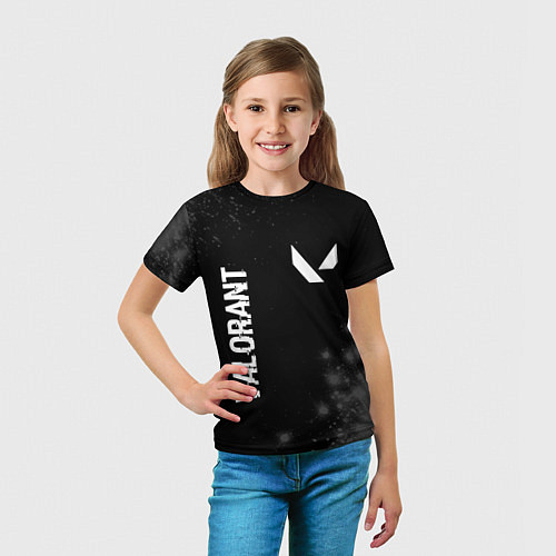 Детская футболка Valorant glitch на темном фоне: надпись, символ / 3D-принт – фото 5