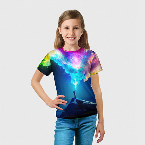 Детская футболка Цветной космос и горы / 3D-принт – фото 5