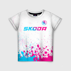 Детская футболка Skoda neon gradient style: символ сверху