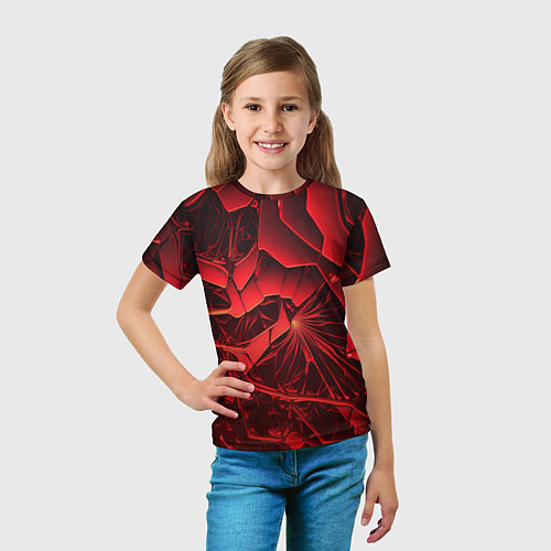 Детская футболка Объемные красные разломы / 3D-принт – фото 5