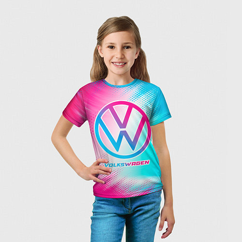 Детская футболка Volkswagen neon gradient style / 3D-принт – фото 5