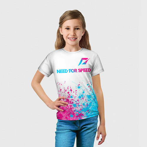 Детская футболка Need for Speed neon gradient style: символ сверху / 3D-принт – фото 5