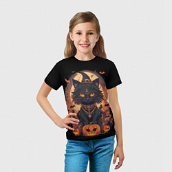 Футболка детская Черный кот в хеллоуине, цвет: 3D-принт — фото 2