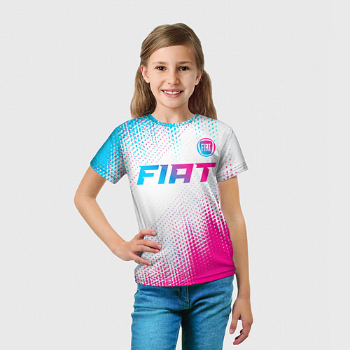 Детская футболка Fiat neon gradient style: символ сверху / 3D-принт – фото 5