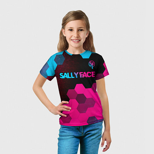 Детская футболка Sally Face - neon gradient: символ сверху / 3D-принт – фото 5