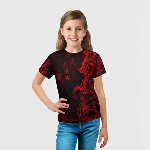 Детская футболка Красный дракон - иероглифы / 3D-принт – фото 5