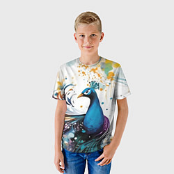 Футболка детская Краски, павлин, цвет: 3D-принт — фото 2