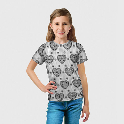 Детская футболка Черное кружево с сердцами / 3D-принт – фото 5