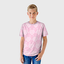 Футболка детская Розовое кружево сердечки, цвет: 3D-принт — фото 2