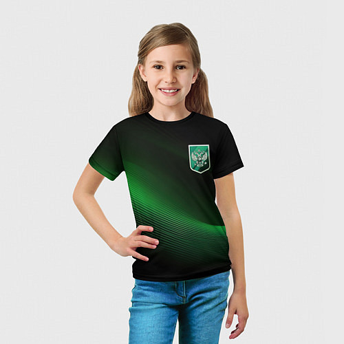 Детская футболка Герб РФ зеленый черный фон / 3D-принт – фото 5
