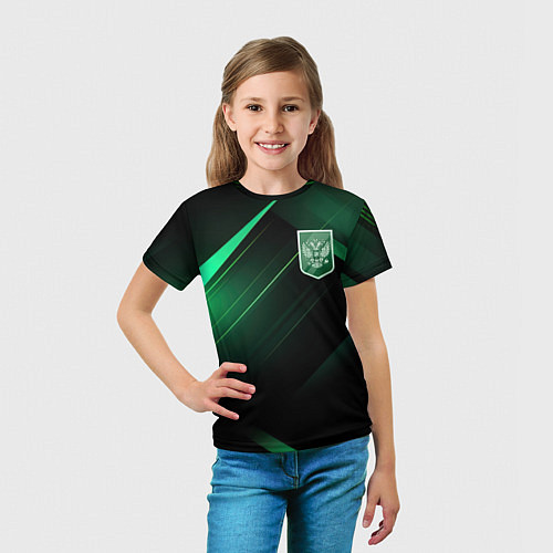 Детская футболка Герб РФ зеленый черный фон / 3D-принт – фото 5