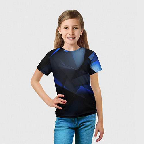Детская футболка Черная и голубая текстура / 3D-принт – фото 5