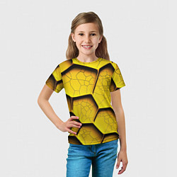 Футболка детская Желтые шестиугольники с трещинами - объемная текст, цвет: 3D-принт — фото 2