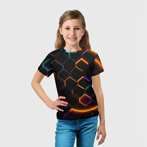 Детская футболка Оранжевые неоновые плиты / 3D-принт – фото 5