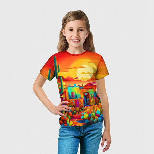Детская футболка Мексиканский янтарный закат в пустыне / 3D-принт – фото 5