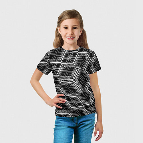Детская футболка Черно-белый ассеметричный узор / 3D-принт – фото 5