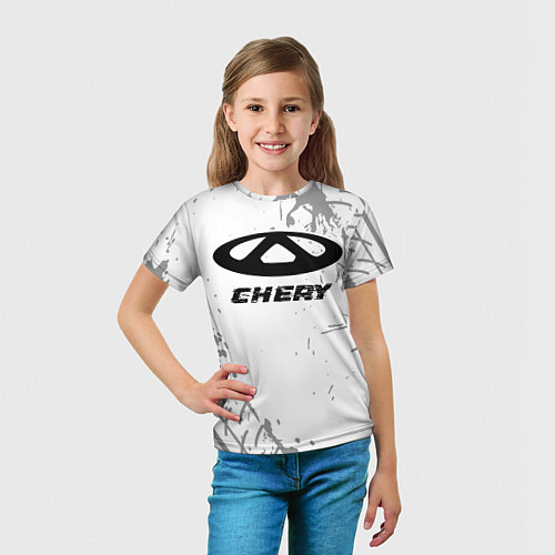Детская футболка Chery speed на светлом фоне со следами шин / 3D-принт – фото 5