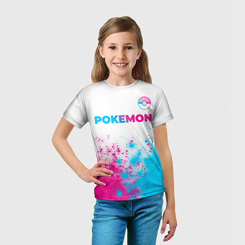 Детская футболка Pokemon neon gradient style: символ сверху / 3D-принт – фото 5
