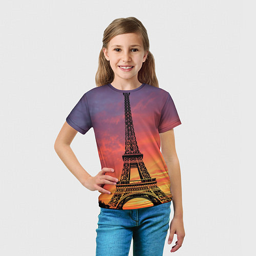 Детская футболка Эйфелева башня - закат / 3D-принт – фото 5