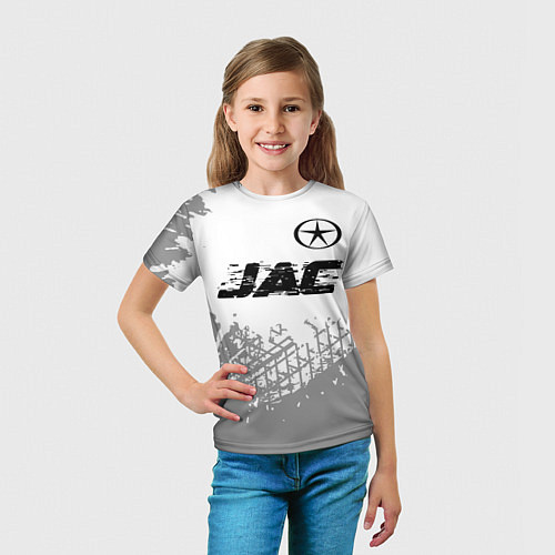 Детская футболка JAC speed на светлом фоне со следами шин: символ с / 3D-принт – фото 5