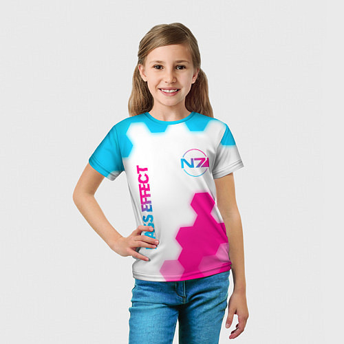 Детская футболка Mass Effect neon gradient style: надпись, символ / 3D-принт – фото 5