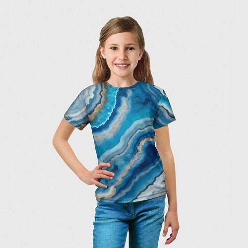 Детская футболка Текстура голубого океанического агата / 3D-принт – фото 5