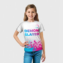 Футболка детская Demon Slayer neon gradient style: символ сверху, цвет: 3D-принт — фото 2