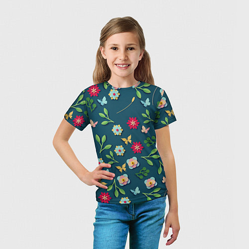 Детская футболка Цветы и разноцветные бабочки / 3D-принт – фото 5