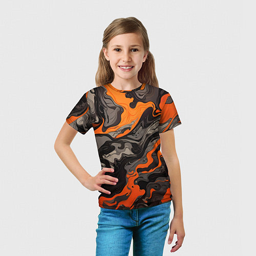 Детская футболка Оранжево-черный камуфляж / 3D-принт – фото 5